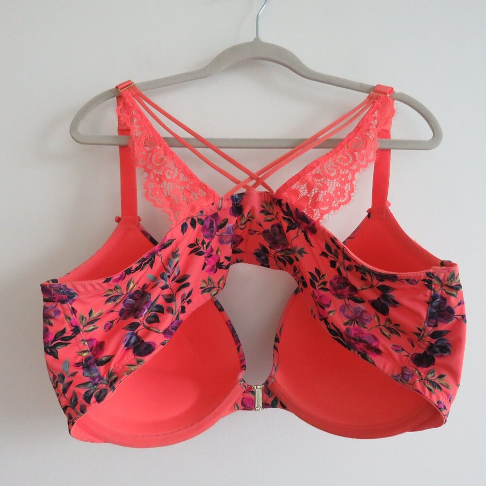 CACIQUE Floral Front Close Plunge Boost Bra in Coral Lace - Size 44DD - Picture 11 of 14